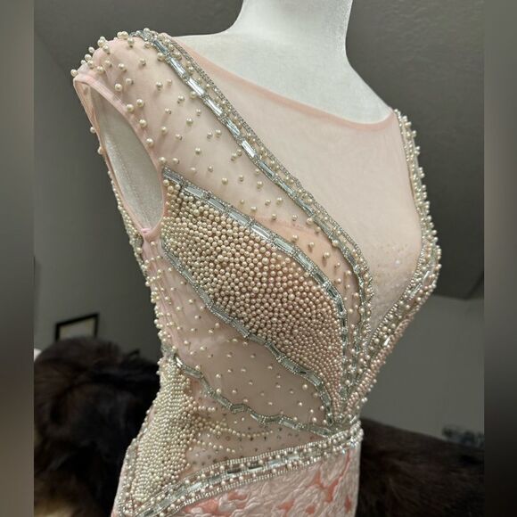 Custom Design Sample, Stunning Beads/Rhinestones Jacquard Brocade Fishtail Gown - Picture 9 of 15